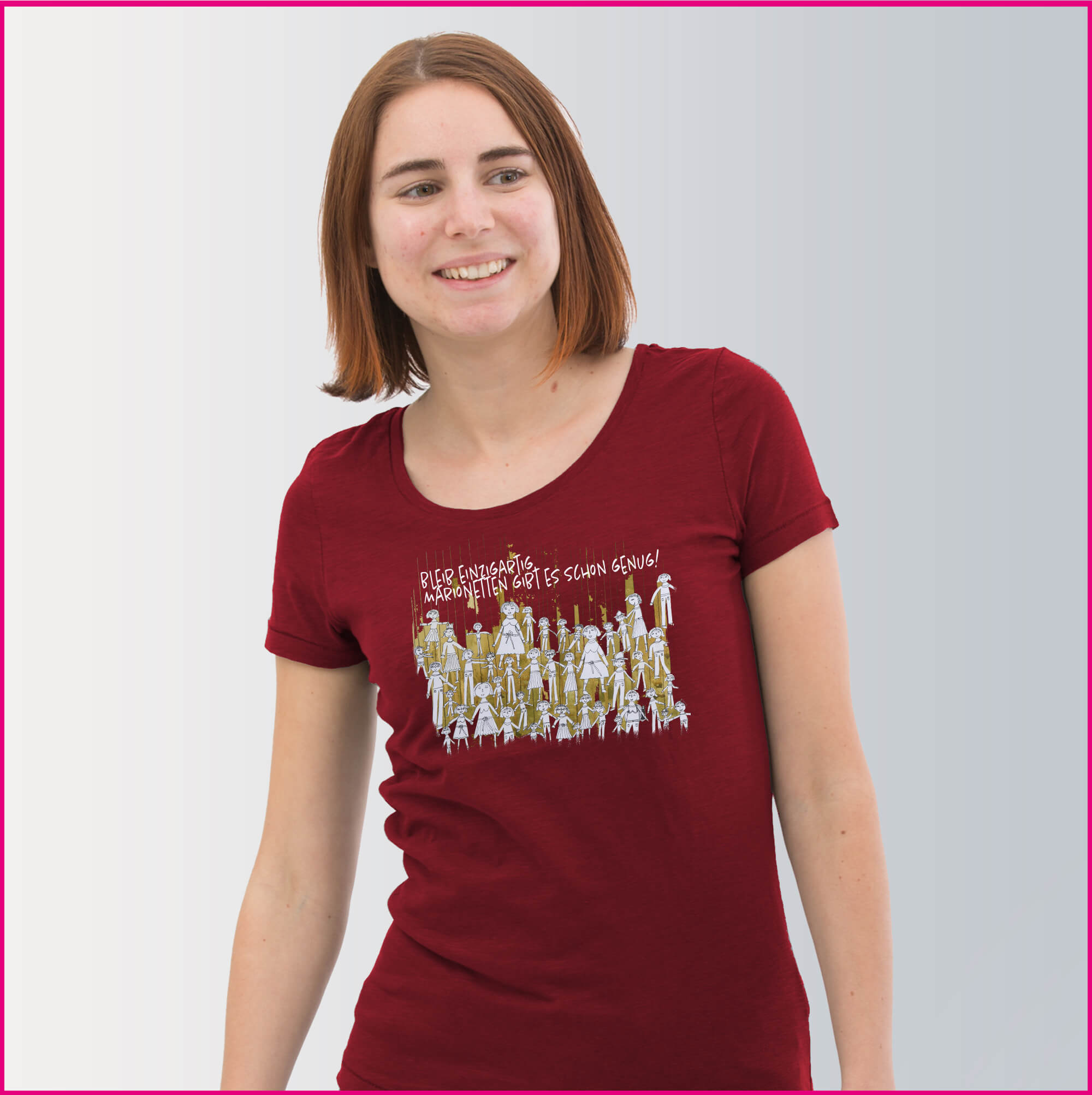 Produktfoto Frauen T-Shirt mit dem Motiv "Marionettenspiel" von Marlies Vigl